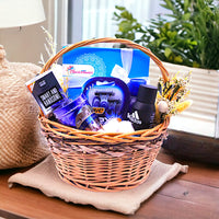 Ultimate Grooming and Treats Basket, Adidas Deo Spray, Gillette Shave Foam, Mixed Dates, Wooden Basket