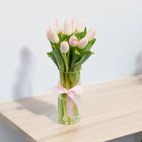 Light Pink Tulips in Glass Vase