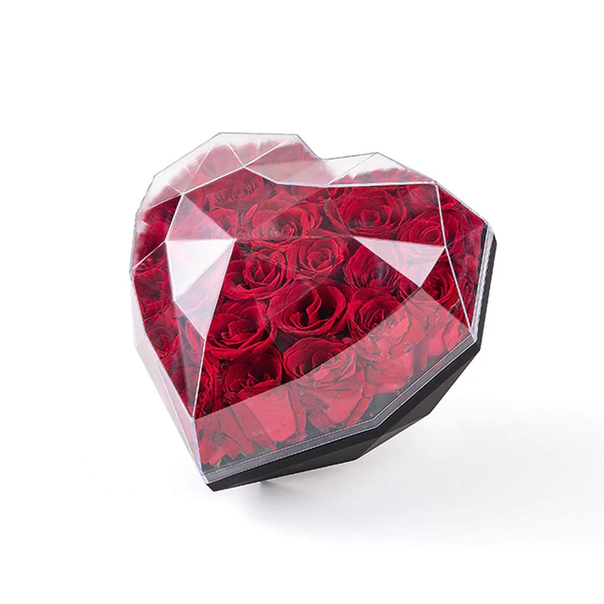 20-25 Red Roses in Heart-Shaped Acrylic Vase