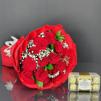 15 Red Roses Bouquet with Red Wrapping