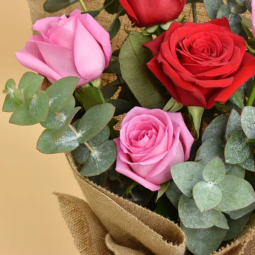 Beauty Bouquet: 3 Pink and 3 Red Roses