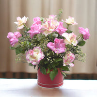 Sunny Pink Medley, Revival Pink Roses, Sweet Revival Roses, Eucalyptus, Small Box Arrangement
