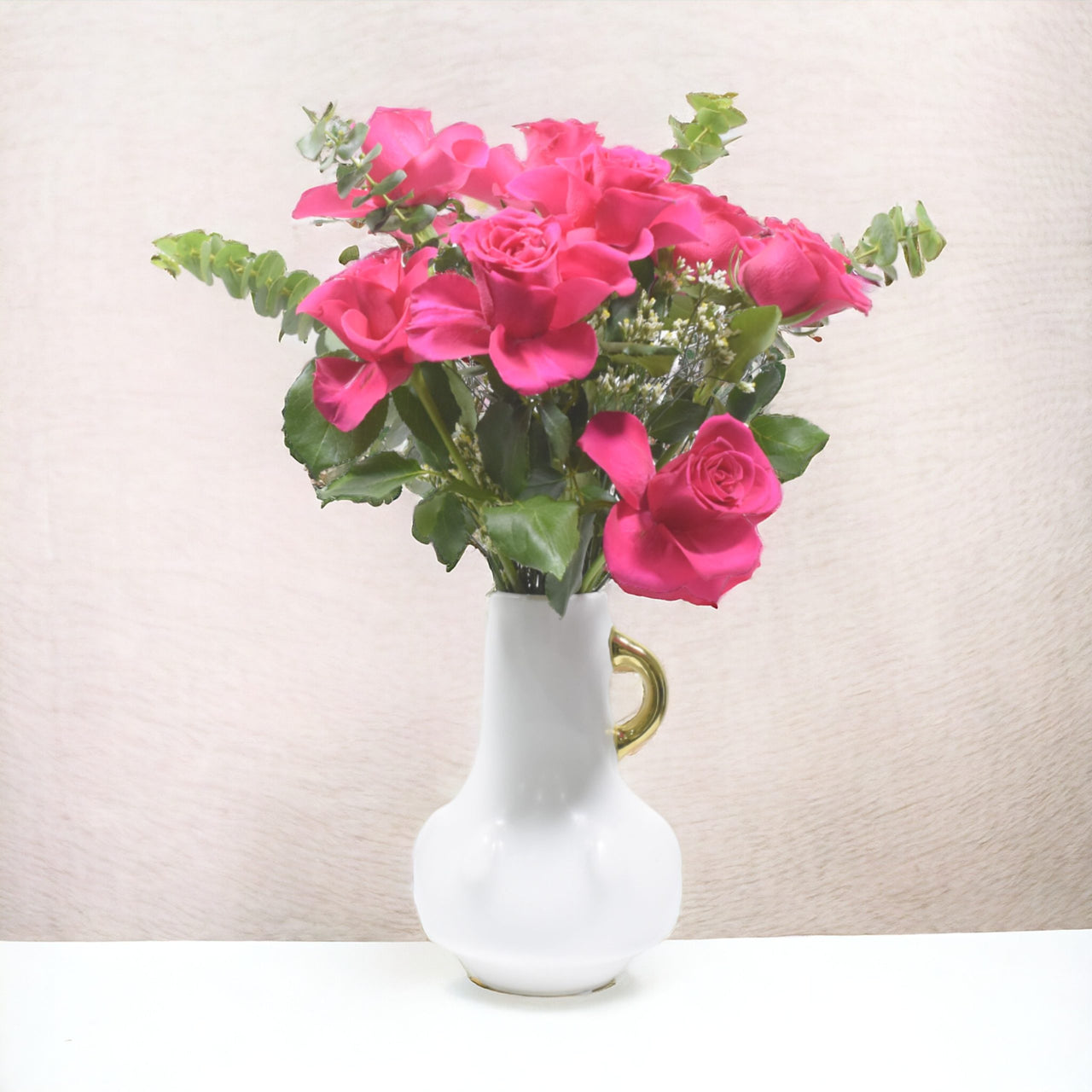 Eucalyptus Ceramic Base Chic Hot Pink Limonium Vase, Eucalyptus, Ceramic Base, Hot Pink, Limonium Vase