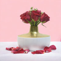 Sunny Red Rose Ceramic Display, Classic Vase Arrangement, 6 Red Roses, Limonium
