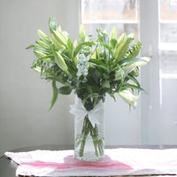 Sunny White Lily Cylinder Bouquet, Classic Arrangement, White Lilies, Eucalyptus
