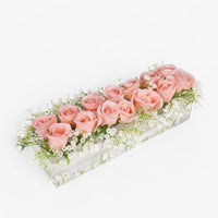 16 Rose Pink & Gypsophila in acrylic Box