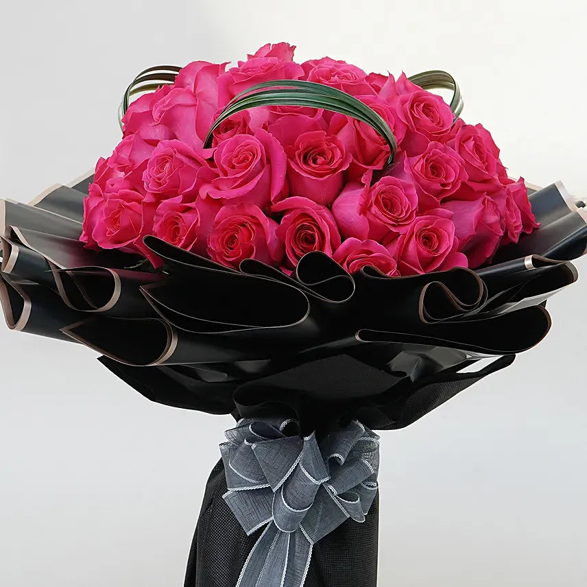 Dark Pink Bouquet of 50 Roses