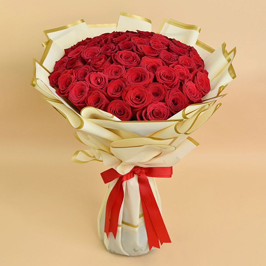 Buy 50 Red Roses Valentine’s Bouquet Online Dubai | Classicflowers.ae