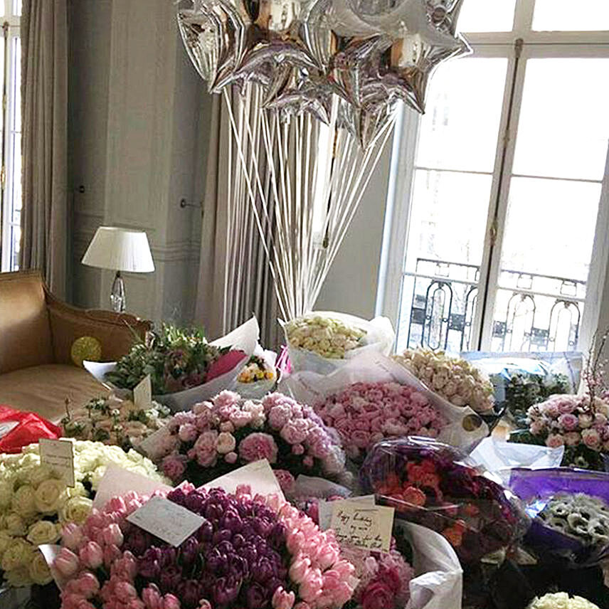 Mixed Flowers, Helium Balloons, Special Occasion Decor, Flower Bouquets
