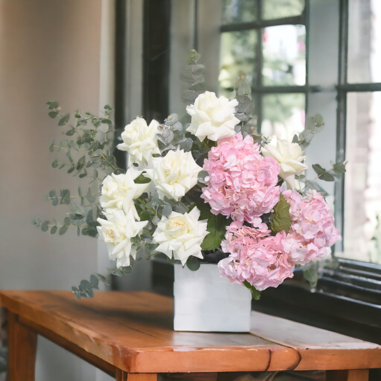 Ohara Roses Pink Hydrangea Classic Vase Arrangement, Ceramic Elegance, Ohara Roses, Pink Hydrangea, Classic Vase