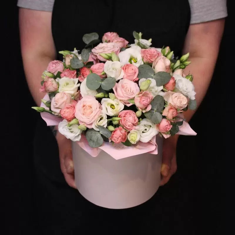 Pink and White Floral Hatbox Arrangement
