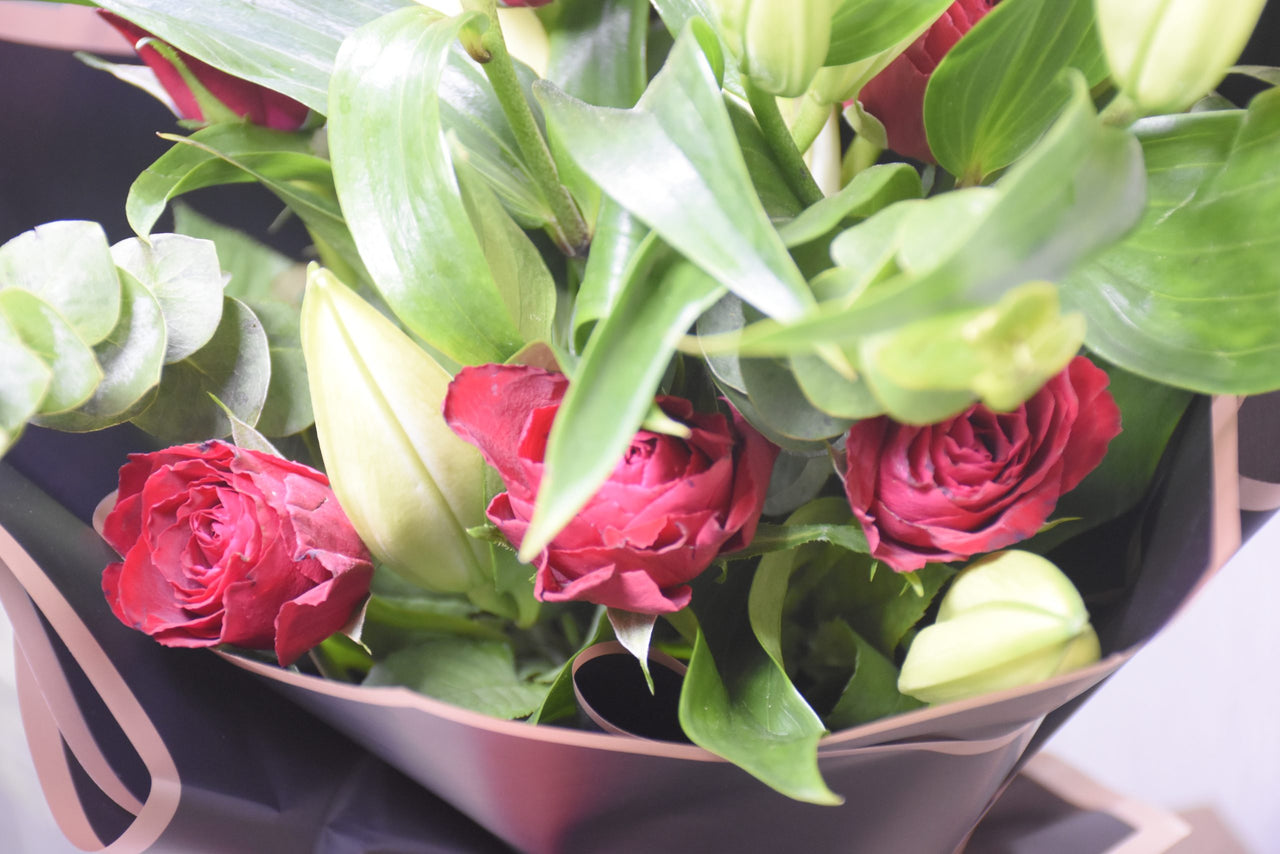White Lilies & Red Roses Bouquet