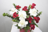 Chic Red & White Roses Box Arrangement