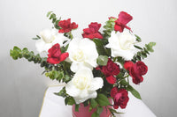 Chic Red & White Roses Box Arrangement