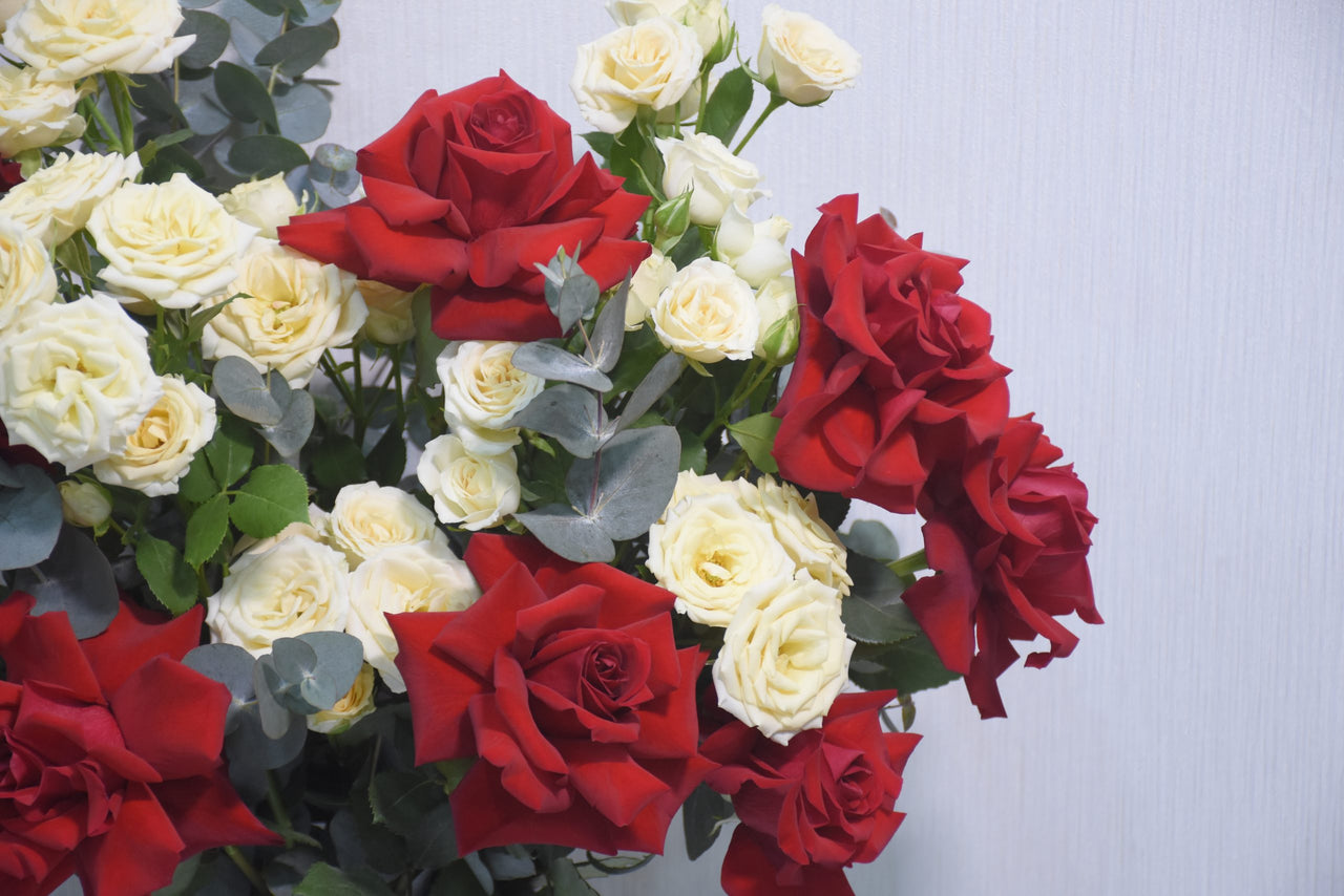 Red Roses in Ceramic Vase
