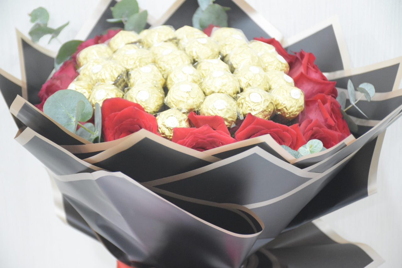Red Roses and Ferrero Bouquet