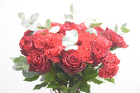 Red Roses & Red Carnation in a Vase