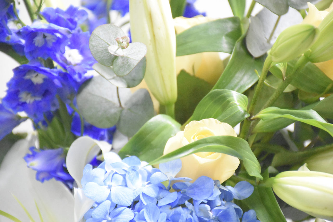 Hydrangea Blue Vase Arrangement