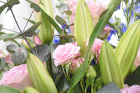 Lily Pink, Spray Rose and Delphinium Bouquet