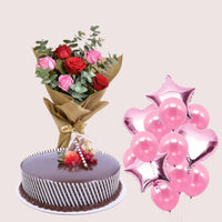 Chocolate Truffle Cake, Roses & Balloons