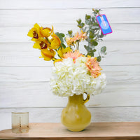 Classic Vase Arrangement, Cymbidium, Hydrangea, Gerbera, Eucalyptus, Ceramic Vase