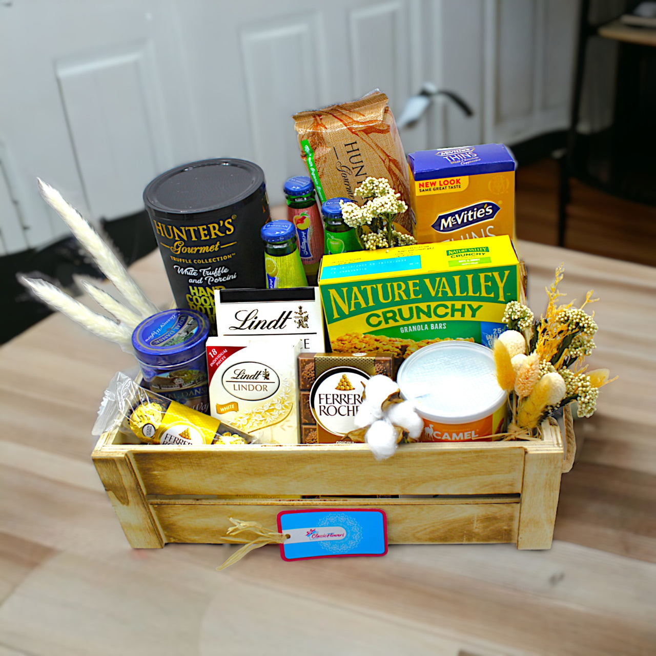 Deluxe Snack Crate, Nature Valley, Hunters, McVities, Lindt, Ferrero Rocher, Barbican, Crate