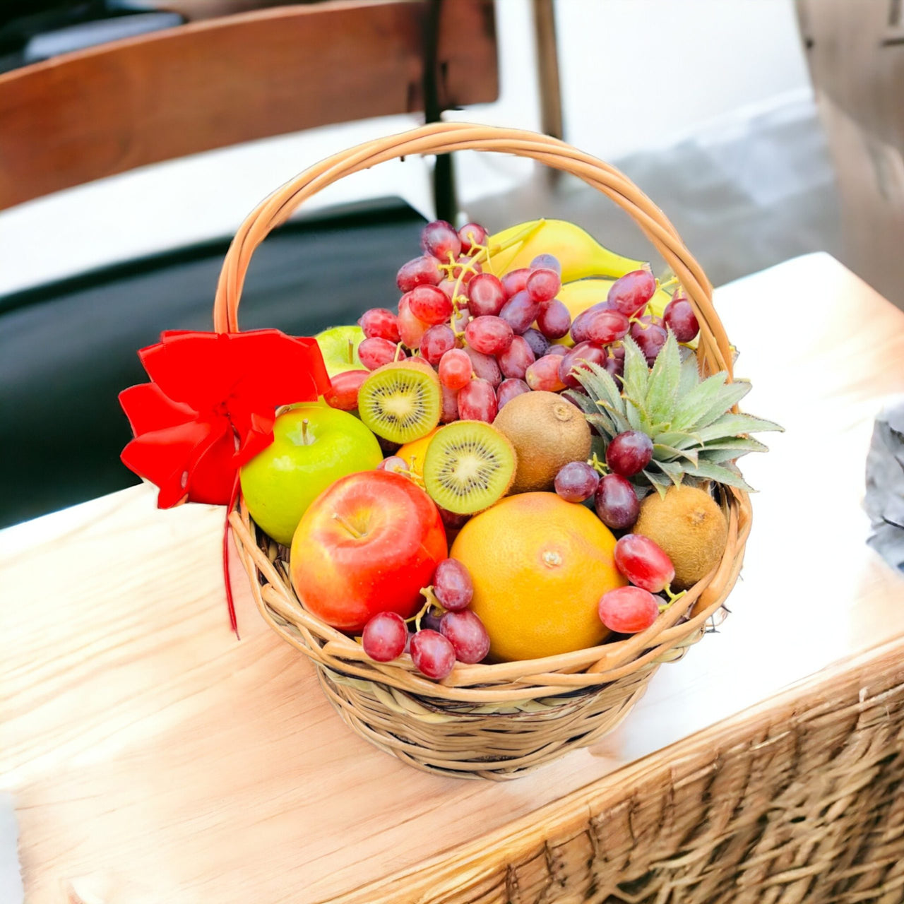 Get Well Soon Fresh Fruit Delight Basket: Pineapples, Oranges, Apples, Grapes, Bananas, and More!
