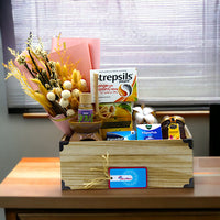 Winter Wellness Crate, Strepsil, Panadol, Honey, Vicks Vaporub, Oranges, Lemons, Diffuser, Oil Burner, Dried Flowers, Crate