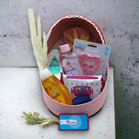 Baby Girl Essentials Box, Johnson Baby Products, Teether, Baby Wipes, Dried Flowers