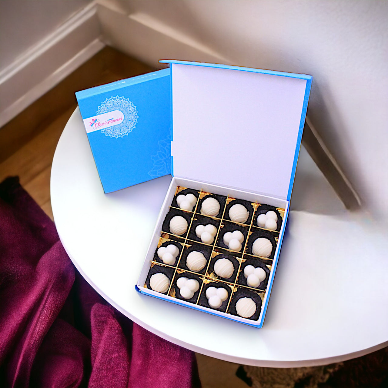 Box of Gourmet Chocolate, Mix Nuts, White Truffles, 16pcs