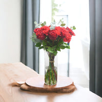 Red Promise, Classic Red Rose, Carnation Bouquet, Cylinder Vase, Eucalyptus