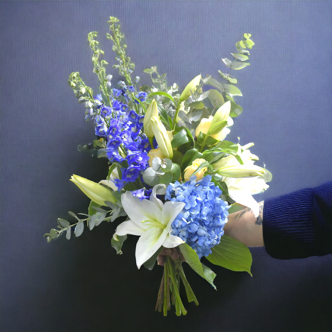 Wishing Blossom, Hydrangea, White Lily, Rose Creme, Eucalyptus