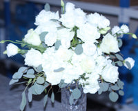 White Hydrangea and Rose Arrangement in Vase