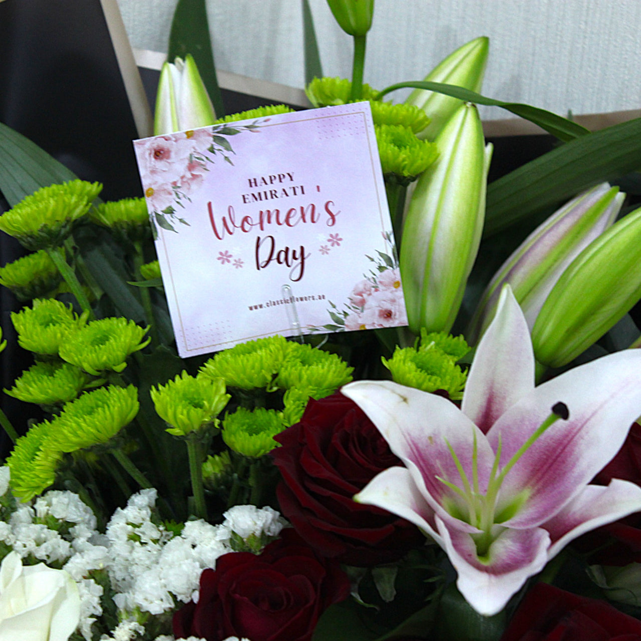 Emirati Women’s Day Bouquet with UAE Color Ribbon