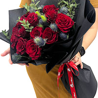 Bouquet of Red Roses with Eryngium