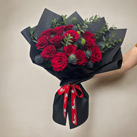 Bouquet of Red Roses with Eryngium