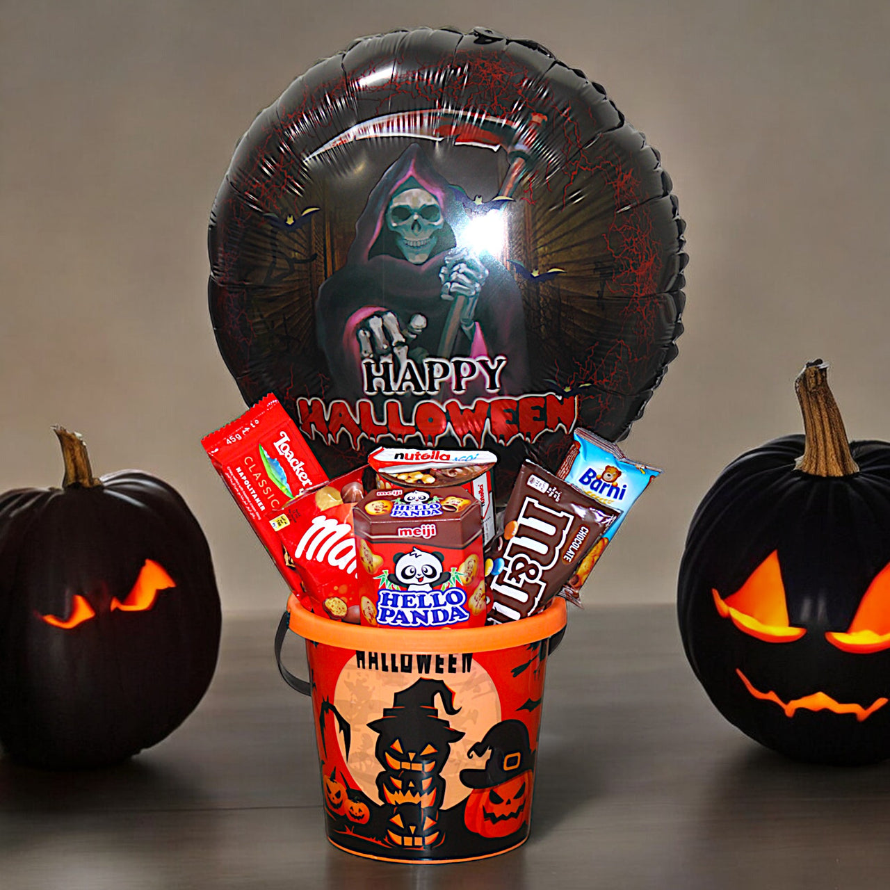 Delightful Halloween Treat Basket with Chocolates and Snacks