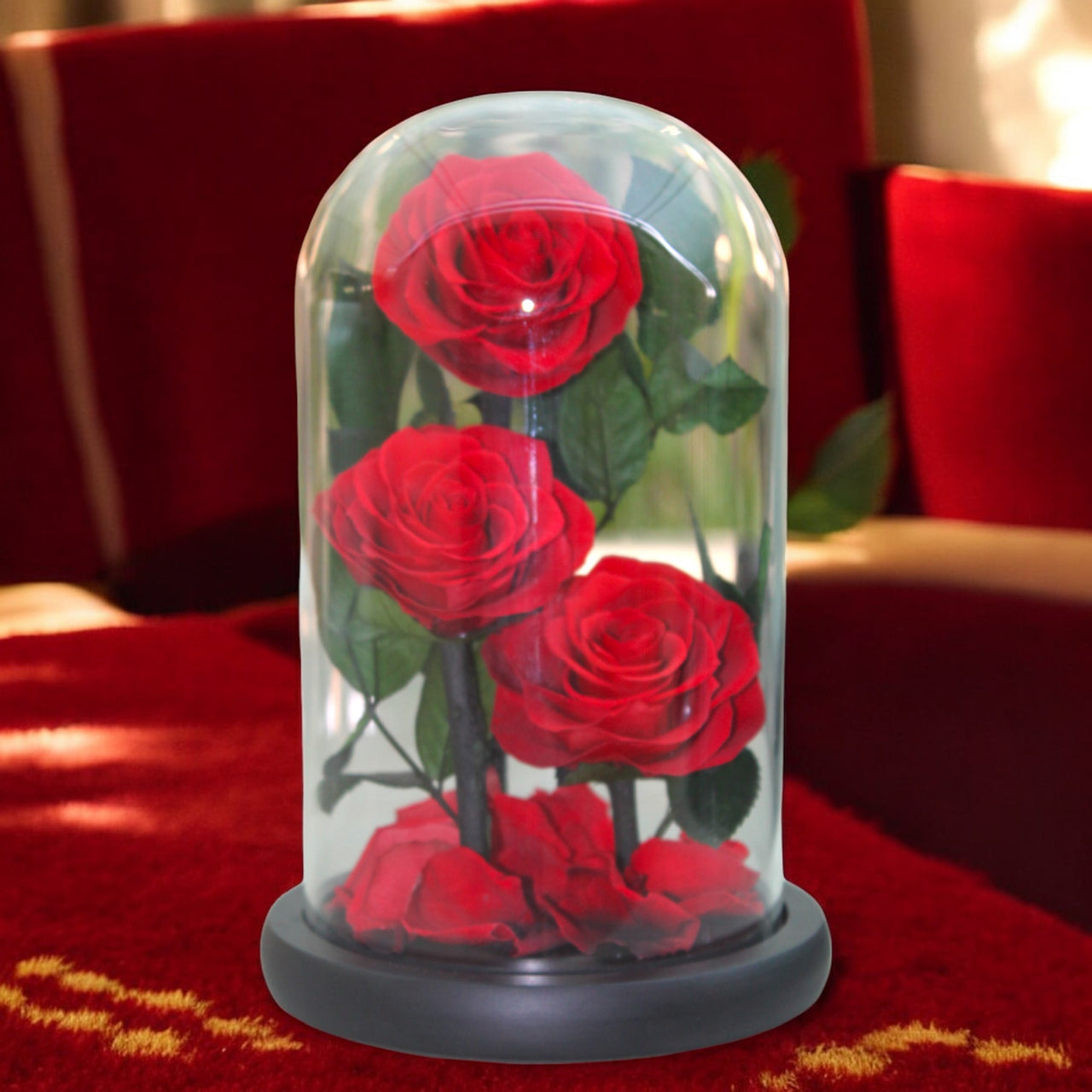 Preserved 3 Red Roses in Dome