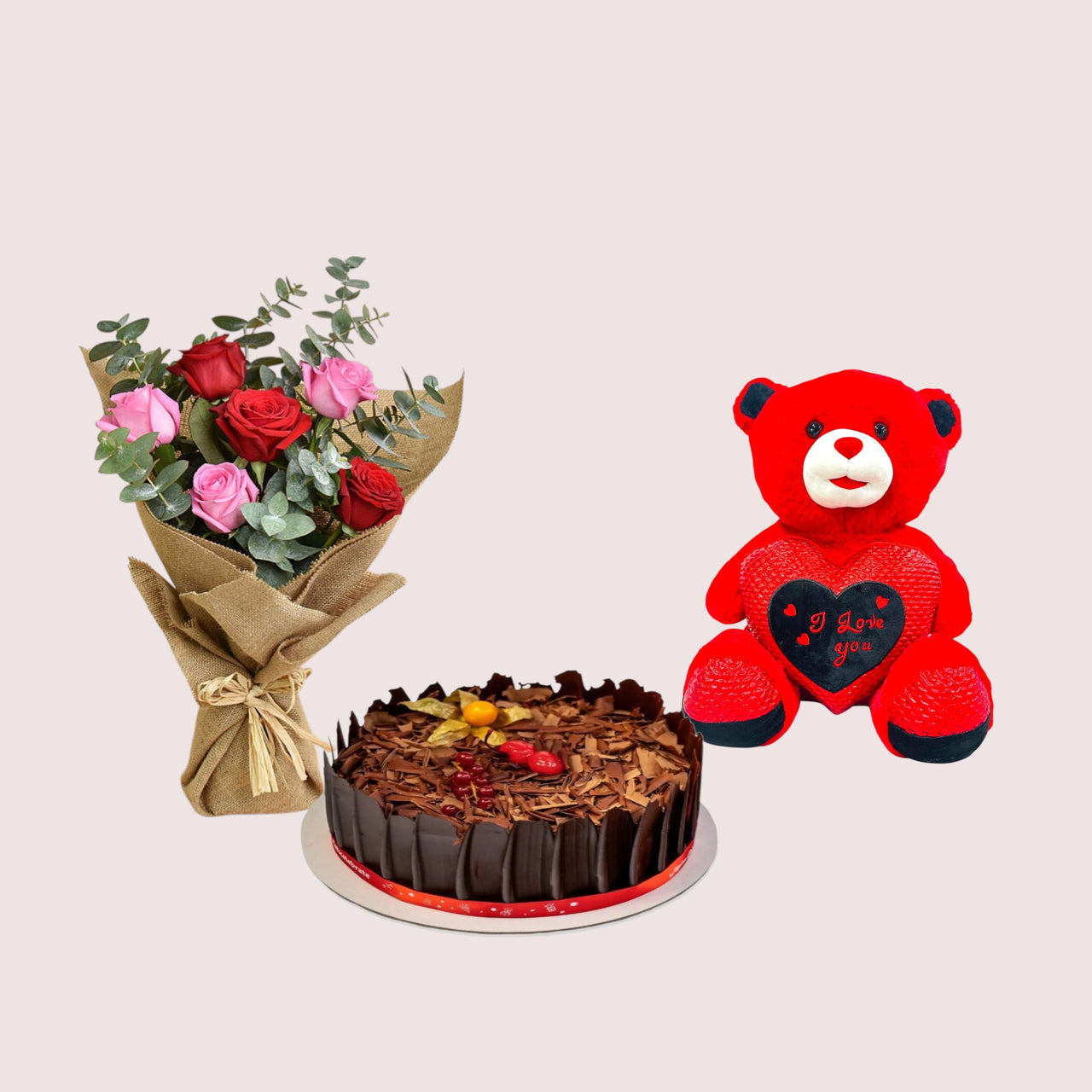Black Forest Cake with Roses & Love Teddy