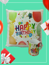 Happy Birthday, Personalized Cushion, Mug Set, Custom Name, Gift Combo