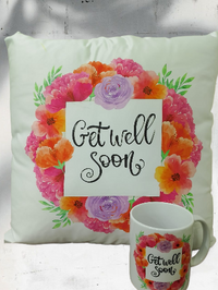 Get Well Soon, Personalized Cushion, Mug Combo, Comfort Gift Set, Cheerful Gift