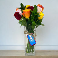 Mixed Color Roses in Glass Vase