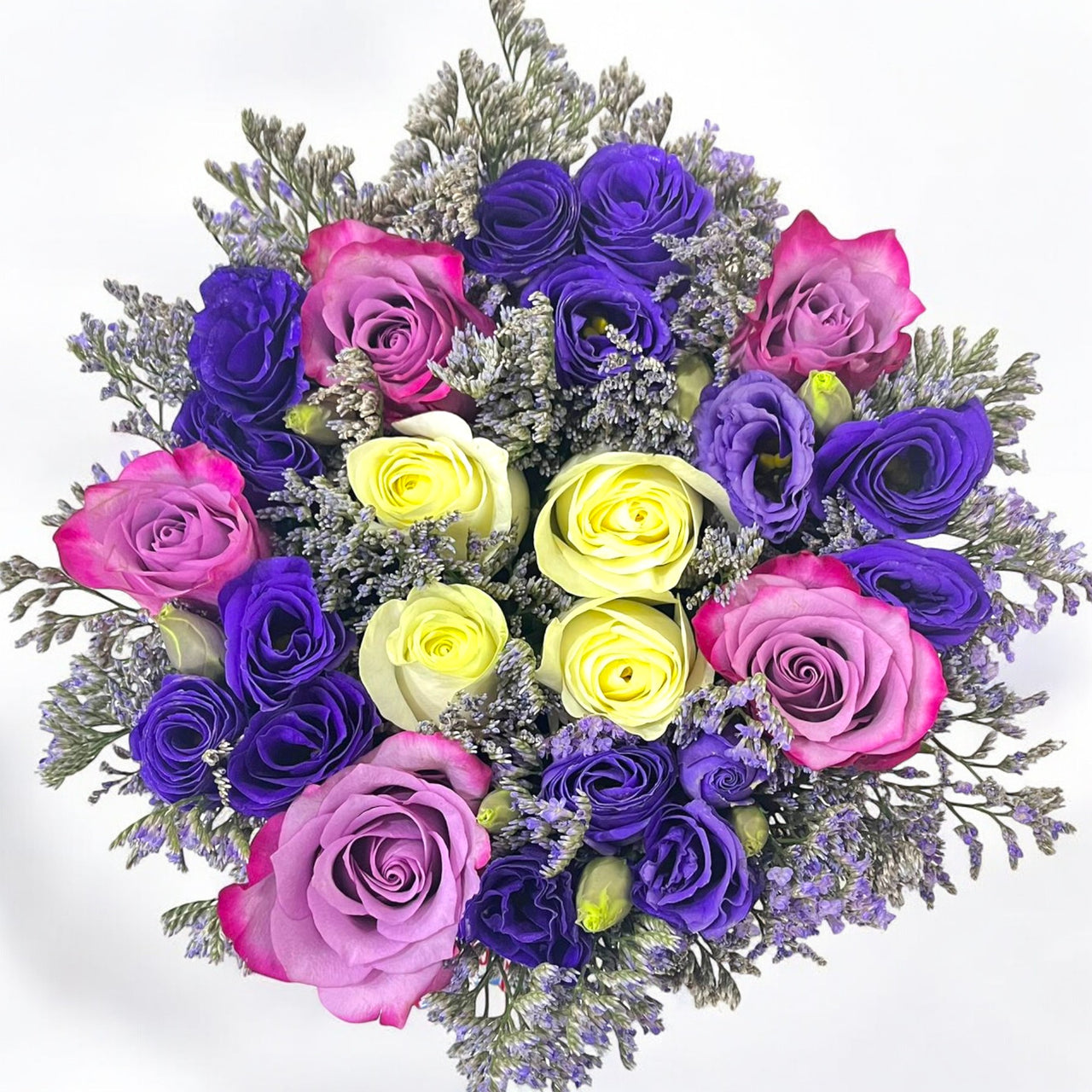 Purple Rose & Lisianthus Bouquet in Black Box