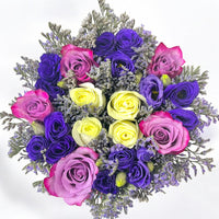 Purple Rose & Lisianthus Bouquet in Black Box