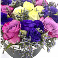 Purple Rose & Lisianthus Bouquet in Black Box