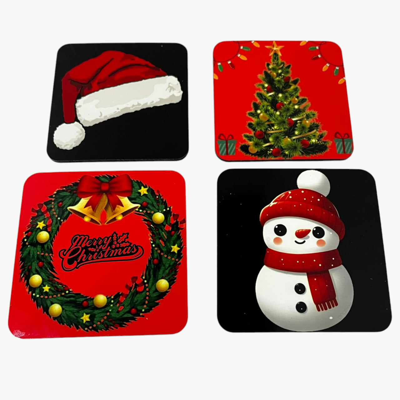 Christmas-Themed Coaster Set – 4 Unique Designs