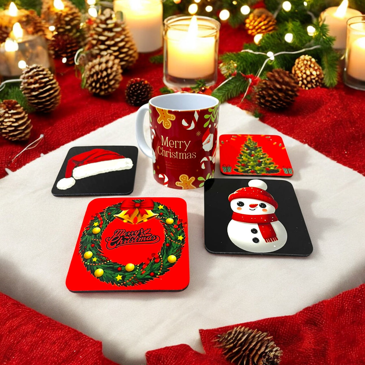 Merry Christmas Ceramic Mug with Coaster Set