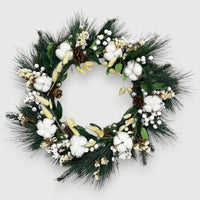 Artificial Christmas Wreath with Dried Flowers and White Ornaments – 40x40cm
