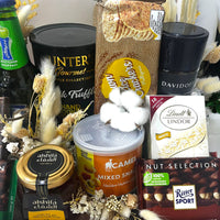 Premium Snack and Treats Tray, Davidoff Espresso, Hunters Snacks, Ritter Chocolates, Lindt Chocolates, Wooden Tray