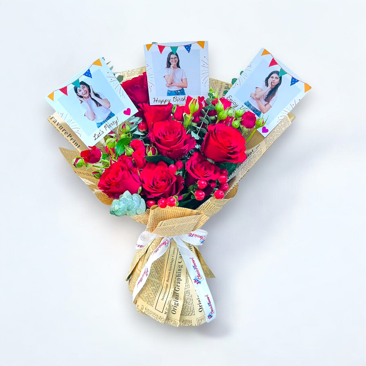 Personalized Red Rose Bouquet with Hypericum
